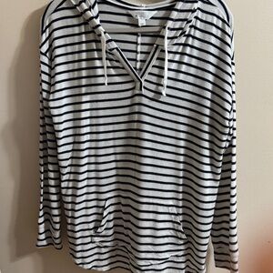 Market & Spruce Navy and White Striped Hooded Tunic